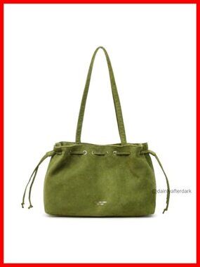 Vintage Suede Drawstring Bucket Bag Slouchy Hobo Shoulder Purse